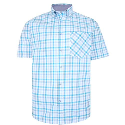 KAM Summer Check Shirt Turquoise